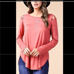 LACE UP SHOULDER DETAILED JERSEY TOP